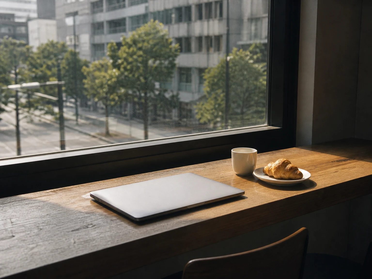 Cafe window seat with morning light